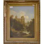 19th century English school Figure at Framlingham Castle, Suffolk Oil on canvas, unsigned, 45cm x