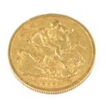 A young head Victorian gold sovereign, as found