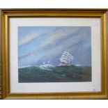 Richard White White clipper in full sail Gouache, signed, 34cm x 44cm