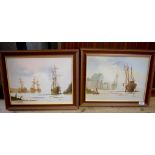 Ken Hammond Frigates at anchor Oil on canvas Signed 39cm x 29cm and another by the same artist,