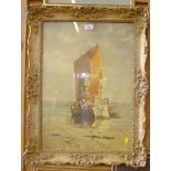 After E. Deve Beached Sailing Boat Lithograph In a French style giltwood frame 56cm x 40cm