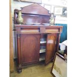 A Victorian mahogany chiffonier, the triangular and scroll back over a concave frieze drawer, arched