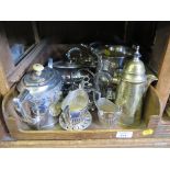 A silver plated entree dish and cover, ice bucket, other table wares and glass preserve jar