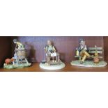 A Capodimonte figure of a cobbler, 22cm high, signed, another of two boys crushing grapes, and a