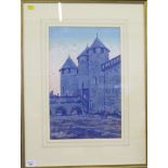 R.G. Praill Carcassonne at dusk watercolour, 42cm x 27cm R.G. Praill was a 1930's prolific transport