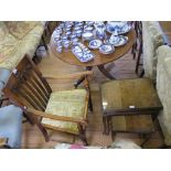 A 1930s oak carver dining chair, with rail back and turned and block legs, and a burr walnut nest of