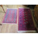 Two Bokhara style runners with single rows of guls on red fields 195cm x 64cm and 145cm x 69cm,