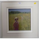 Colin Orchid Summer East Sussex - figures in field Oil on board, signed and dated 2005 verso 26cm