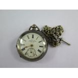 A silver pocket watch and chain