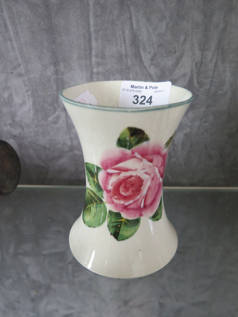 A Wemyss waisted cyndrical vase, with rose decoration, 11cm high