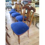 A set of six Biedermeier style dining chairs with vase shape splats and turned legs, reproduction.