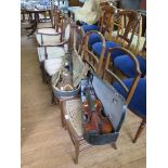 A pair of Edwardian floral inlaid mahogany bedroom chairs, two other inlaid chairs and three cane