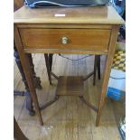 An Edwardian mahogany and satinwood crossbanded side table, with patera inlaid top, frieze drawer