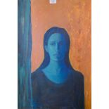 L.Rook Portrait of a lady, orange background Oil on board, signed and dated 2004 verso 67cm x