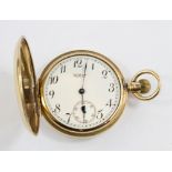 A gentleman's 9 carat gold full hunter pocket watch by Waltham U.S.A., missing a glass (watch