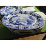 A Wedgwood blue and white meat plate depicting a boat by ruins, 47cm wide, a Herculaneum meat