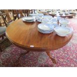 A mid Victorian mahogany snaptop breakfast table, the circular top on turned stem and tripod base of