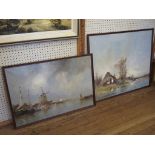 Zegeling Sailing vessels around a windmill Oil on canvas Signed, 59cm x 89cm And another landscape