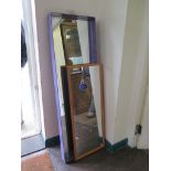 A purple framed full length wall mirror, 140cm x 45cm and a pine framed full length mirror To be