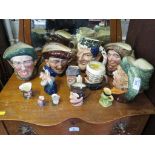 A collection of Royal Doulton character jugs, including Bacchus D.6499, Friar Tuck, Gladiator D.6553