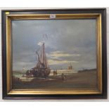 Mooynan Figures around a vessel at low tide Oil on canvas Signed 49cm x 58cm