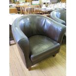 A leather tub armchair, on square tapering legs