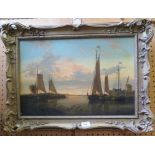 C Spaller Dutch estuary with vessels at sunset Oil on board Signed 37cm x 54cm