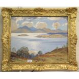 Robert Houghton Sunshine over a Highlands coastline Oil on canvas, signed, damaged 40cm x 50cm To be