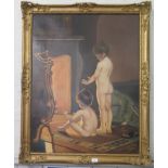 Andre de Moller Children warming by a fire Oil on canvas, monogrammed, signed and dated 1985 verso