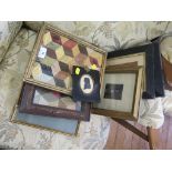 A Victorian silhouette of a boy, in an ebonised frame 13cm x 11cm, various other mezzotint and