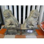 A pair of soapstone Fo dogs, on plinth bases 19cm high