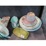 Two Poole Pottery conch shells, 20cm x 13cm and various Poole Pottery dinnerwares, including three