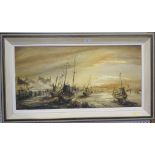 Ben Maile Boats at Dawn 1968 Oil on canvas Signed, titled and dated verso 90cm x 44cm
