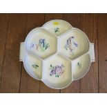 Vintage 1960s Poole pottery hors d'oeuvres segmented serving dish with handles and decorated with