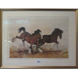 Patrick A. Oxenham Galloping shire horses Limited edition print 236/500 Pencil signature in margin