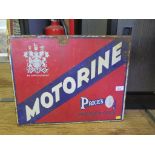 Automobilia: An enamel sign for Motorine Oil 41cm x 51cm and a brass mirrored firescreen