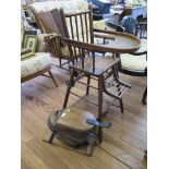 An Edwardian metamorphic high chair, and a foot driven air bellow (2)