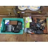 Various folding cameras, box Brownies and later cameras and accessories