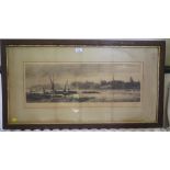 R. Gallon City Riverscape Etching signed in pencil with blind stamp, 23cm x 68cm