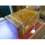 A walnut and inlaid marquetry writing slope box, 35cm x 23cm