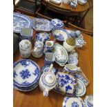 Various Victorian and later blue and white dinner wares, including meat plate and tureens