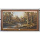 Silvana Wooded Riverside Oil on canvas, signed 60cm x 121cm
