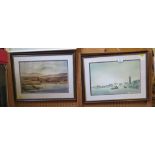 John Snelling Two coastal scenes Watercolours, signed 26cm x 40cm