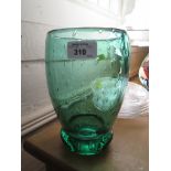 A bottle green bubble effect vase with heavy base, possibly Whitefriars 20cm high