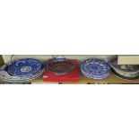 A set of six 'Rouen' pattern blue and white plates, various Royal Doulton plates and others