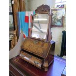 An 18th century Dutch walnut desktop bureau and toilet mirror, the mirror with foliate carved