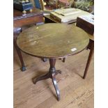 A late George III mahogany snaptop tripod table, the circular top on a baluster stem with