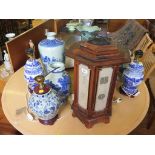 A Chinese softwood and paper table lantern and various other modern Chinese blue and white and