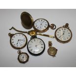A collection of four gentleman's pocket watches, a ladies gold fob watch, etc