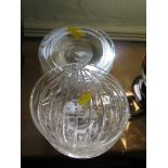 Five Whitefriars clear cut glass bowls 13cm diameter, and six clear glass saucers